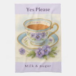 Pansy Teacup Tea Towel | Yes Please Milk & Sugar キッチンタオル
