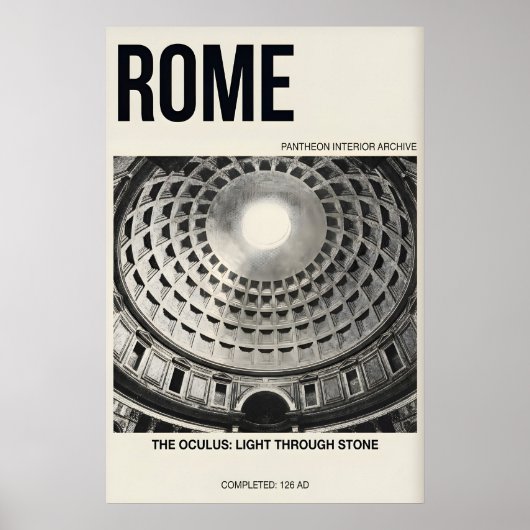 Pantheon Interior Poster, Rome Dome, Black & White ポスター (正面)