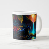 Panther by a waterfall ジャンボコーヒーマグカップ (正面右)