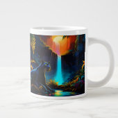 Panther by a waterfall ジャンボコーヒーマグカップ (右)