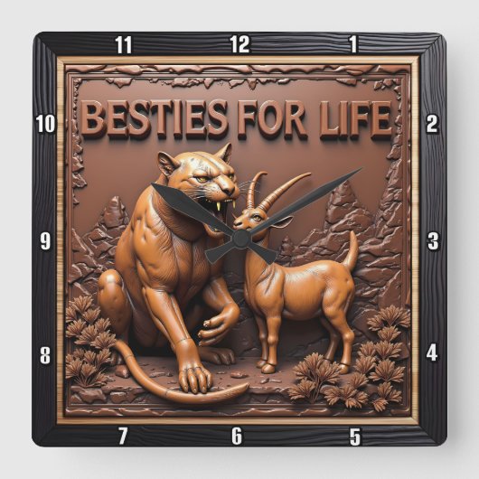 Panther Goat Detailed Animal スクエア壁時計 (正面)