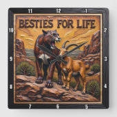 Panther Goat Pair Mountain スクエア壁時計 (正面)