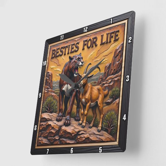 Panther Goat Pair Mountain スクエア壁時計 (傾斜)