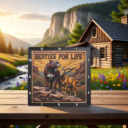 Panther Goat Pair Mountain スクエア壁時計