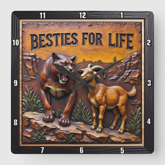 Panther Goat Unlikely Forest スクエア壁時計 (正面)
