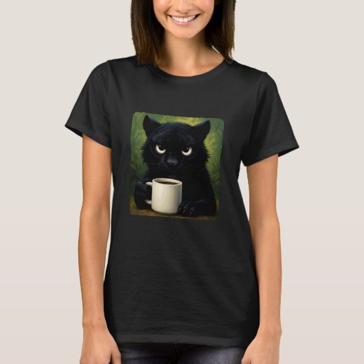 Panther Grumpy Coffee Morning Humor Wildlife Tired Tシャツ (正面)