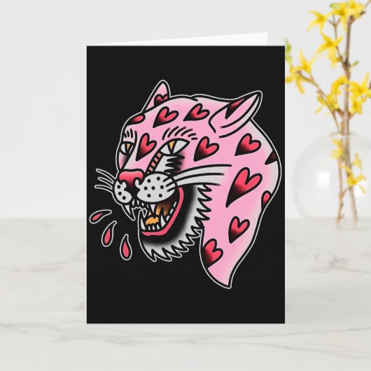 Panther Pink X Heart Love Traditional Flash Premiu カード (黄色い花)