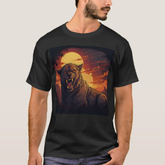 Panther Roaring Under a Fiery Sunset  Tシャツ