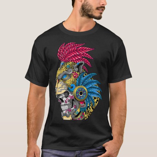 Panther Skull Huichol Mexican Ocelot Quetzal ON BA Tシャツ (正面)