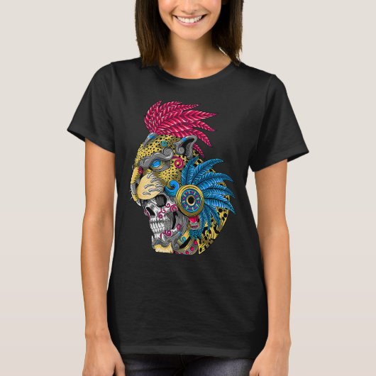 Panther Skull Huichol Mexican Ocelot Quetzal ON BA Tシャツ (正面)