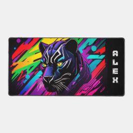 Panthère noire sur fond de graffiti avec prénom デスクマット