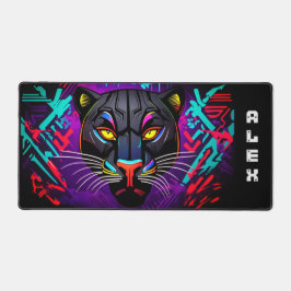 Panthère noire sur fond de graffiti avec prénom デスクマット