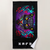 Panthère noire sur fond de graffiti avec prénom ビーチタオル (正面)