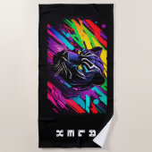 Panthère noire sur fond de graffiti avec prénom ビーチタオル (正面)