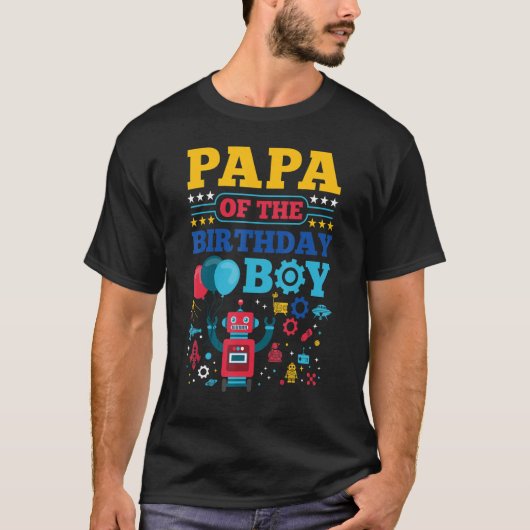 Papaの誕生日少年ロボット一致ファミリーパー Tシャツ (正面)
