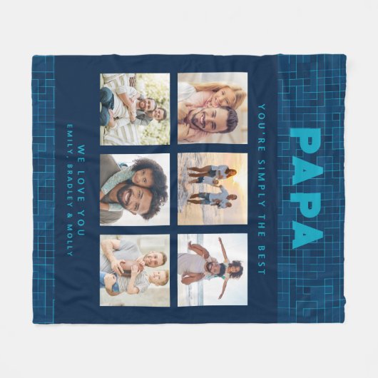 Papaは単に写真最高ののコラージュでパーソナライズされたす フリースブランケット (正面(横))