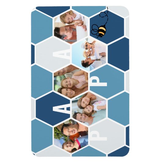 Papaハニカム写真コラージュ5写真4文字 マグネット (縦)