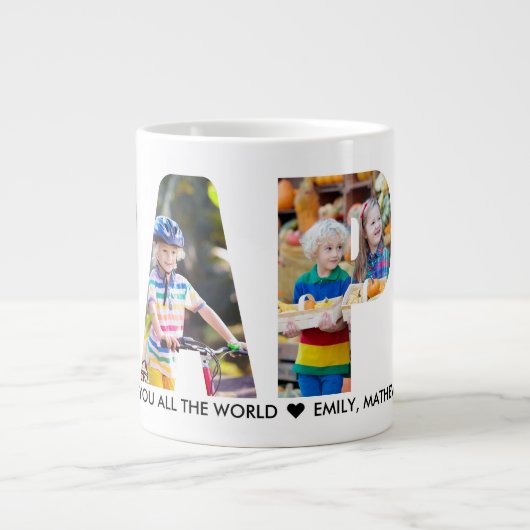 PAPAフォトコラージュレター切り出しパーソナライズされた ジャンボコーヒーマグカップ (正面)
