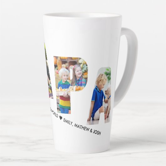 PAPAレター切り出し4フォトコラージュパーソナライズされた カフェラテマグ (右アングル)