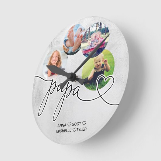 Papa孫のためのギフト写真コラージュおじいちゃん ラウンド壁時計 (傾斜)
