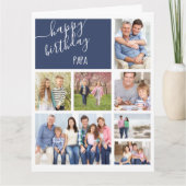 Papa 7フォトコラージングブルーパーソナライズされた誕生日 カード (正面)