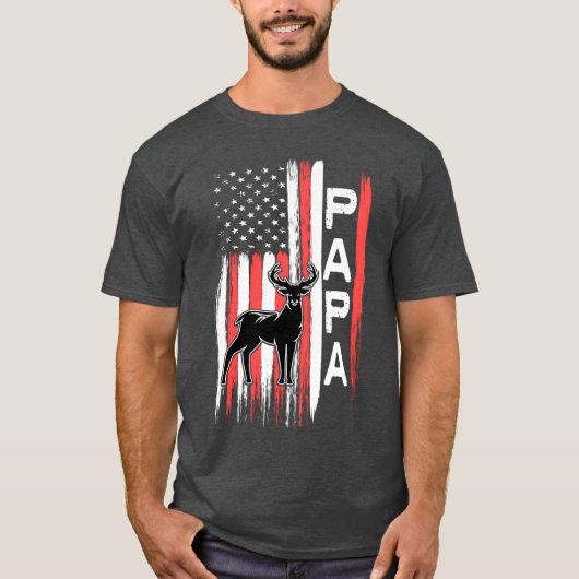 Papa American Flag Deer Buck Hunting Gift from Gra Tシャツ (正面)