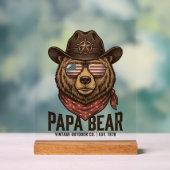 Papa Bear Cowboy Bear Patriotic Vintage Vector Des アクリルサイン (ニュートラル)