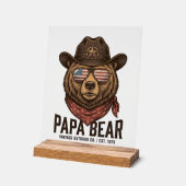 Papa Bear Cowboy Bear Patriotic Vintage Vector Des アクリルサイン (傾斜)