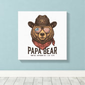 Papa Bear Cowboy Bear Patriotic Vintage Vector Des キャンバスプリント (インサイチュ (ウッドフロア))