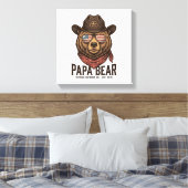 Papa Bear Cowboy Bear Patriotic Vintage Vector Des キャンバスプリント (インサイチュ (寝室))