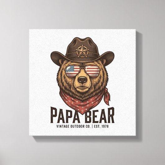 Papa Bear Cowboy Bear Patriotic Vintage Vector Des キャンバスプリント (正面)