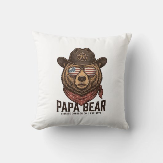 Papa Bear Cowboy Bear Patriotic Vintage Vector Des クッション (正面)