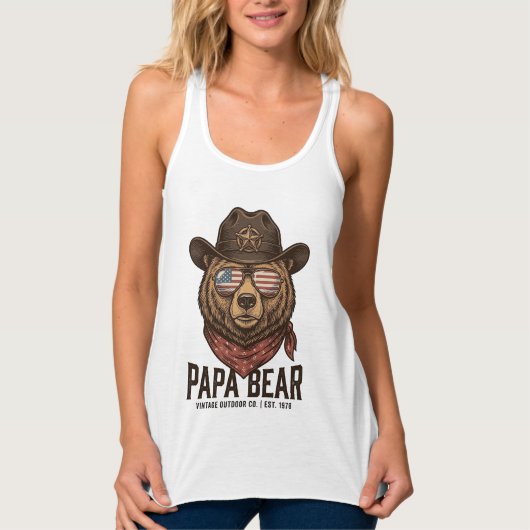 Papa Bear Cowboy Bear Patriotic Vintage Vector Des タンクトップ (正面)