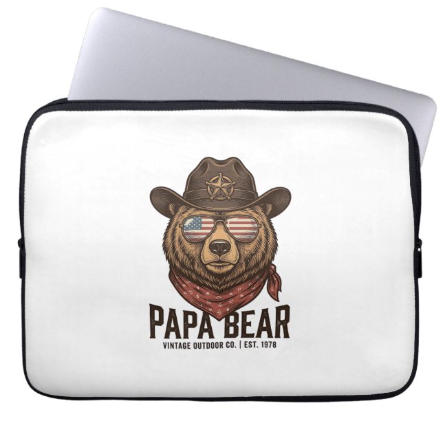 Papa Bear Cowboy Bear Patriotic Vintage Vector Des ラップトップスリーブ (正面)