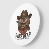 Papa Bear Cowboy Bear Patriotic Vintage Vector Des ラージ壁時計 (傾斜)