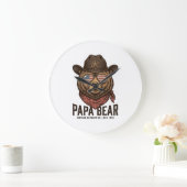 Papa Bear Cowboy Bear Patriotic Vintage Vector Des ラージ壁時計 (ホーム)