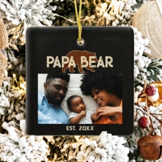 Papa Bear Father Year Established Photo Black セラミックオーナメント