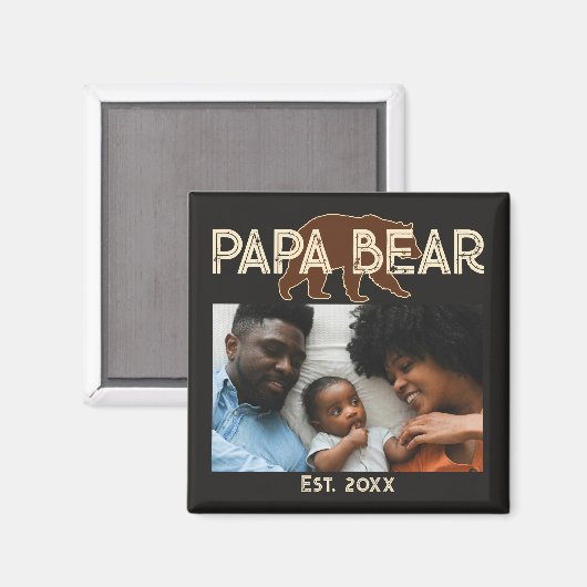 Papa Bear Father Year Established Photo Black マグネット (正面/裏面)