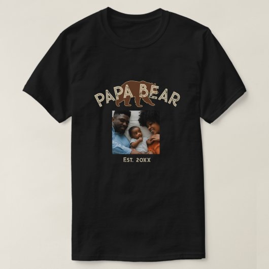 Papa Bear Father Year Established Photo Black Tシャツ (デザイン正面)