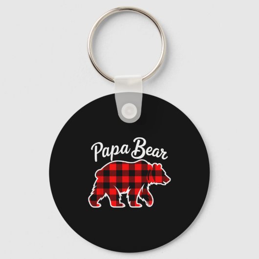 Papa Bear Pajama Red Buffalo Xmas Funny Family Chr キーホルダー (正面)