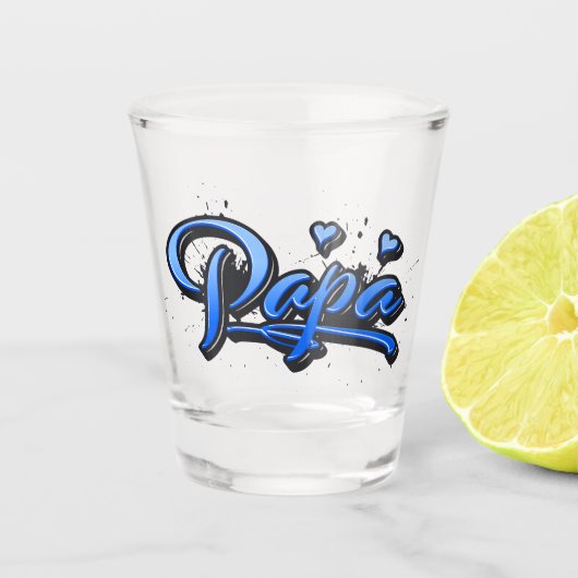 Papa blue Heart Graffiti Schnapsglas Glas ショットグラス (正面)