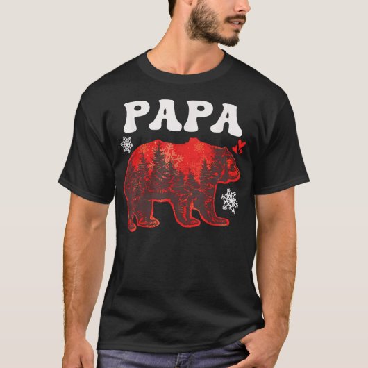 Papa Christmas Tree Bear Tee Family Matching Men Tシャツ (正面)