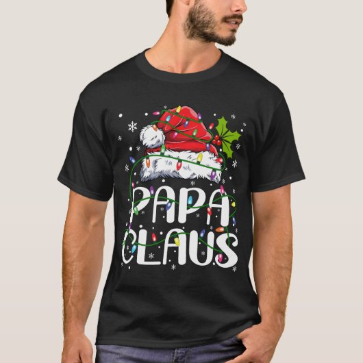 Papa Claus Christmas Lights Pajama Family Matching Tシャツ (正面)