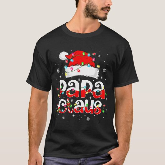 Papa Claus Funny Christmas Lights Pajama Family Ma Tシャツ (正面)