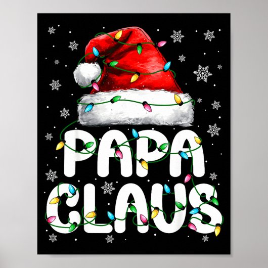 Papa Claus Santa Hat Christmas Lights Pajama Famil ポスター (正面)