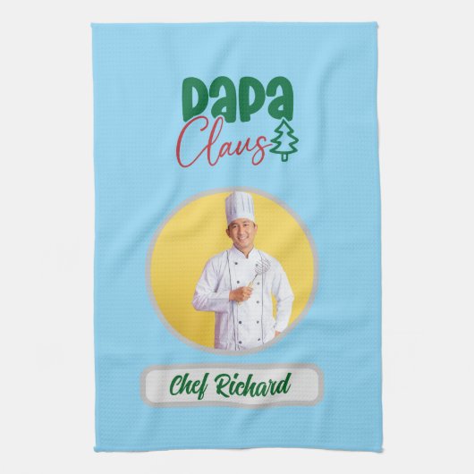 Papa Clause Chef Personalized Photo and Name Gift キッチンタオル (縦)