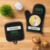 Papa Clause Chef Personalized Photo and Name Gift 鍋つかみ&鍋敷きセット (トップダウン)