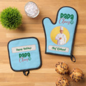 Papa Clause Chef Personalized Photo and Name Gift 鍋つかみ&鍋敷きセット (トップダウン)