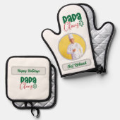 Papa Clause Chef Personalized Photo and Name Gift 鍋つかみ&鍋敷きセット (正面/裏面)