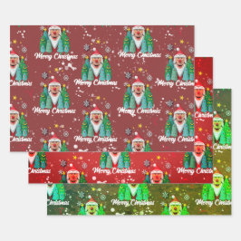 Papá Noel entre Estrellas y Árboles ラッピングペーパーシート